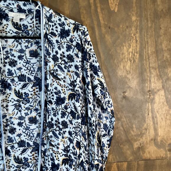 LOFT Womens Kimono White Blue Multicolor Floral Open Front XSmall/Small - Picture 5 of 12